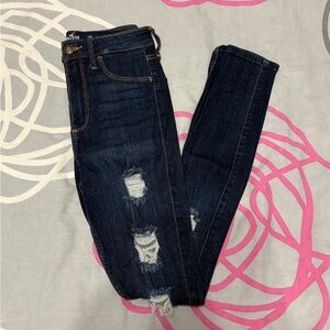 Hollister Dark Wash High-Rise Ripped Skinny Jeans